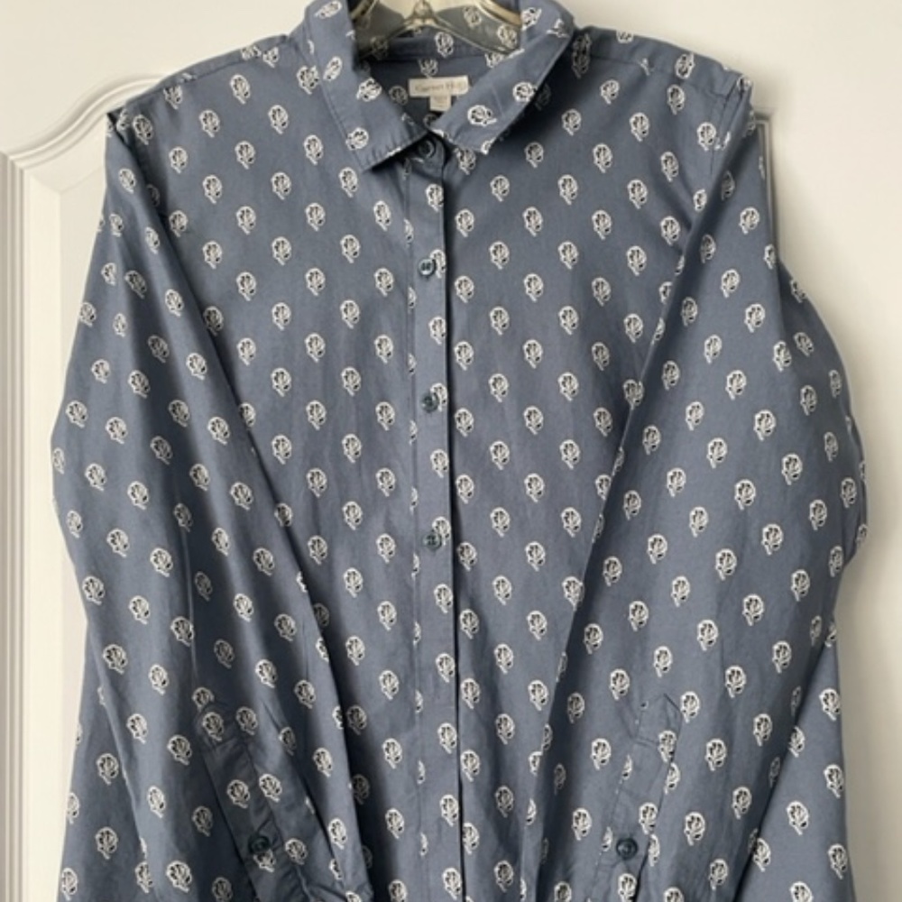 Garnet Hill, Essential Organic-Cotton Shirt, Size 10, Blue